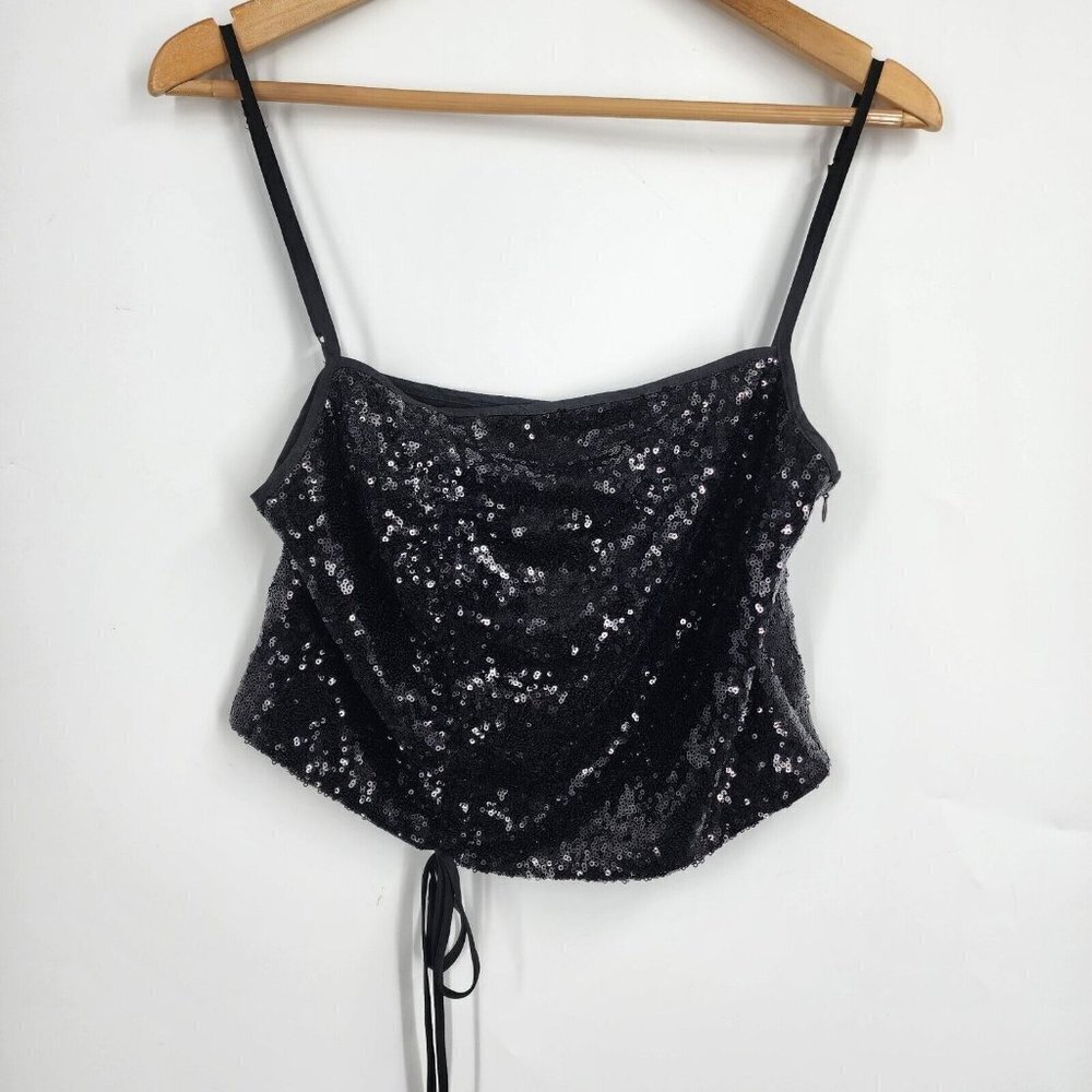 WAYF The Edit by Emma Rose Sequin Ruched Cami Tank Black Size M NWT